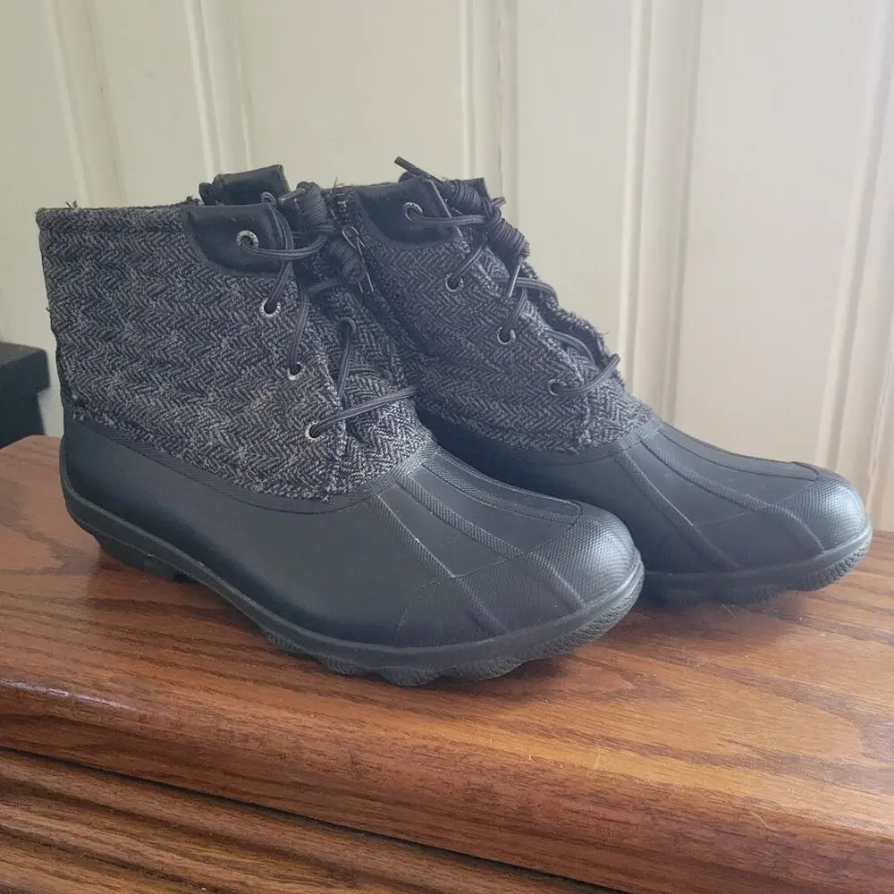 Size 10 Sperry black & gray winter duck boots, wool blend uppers